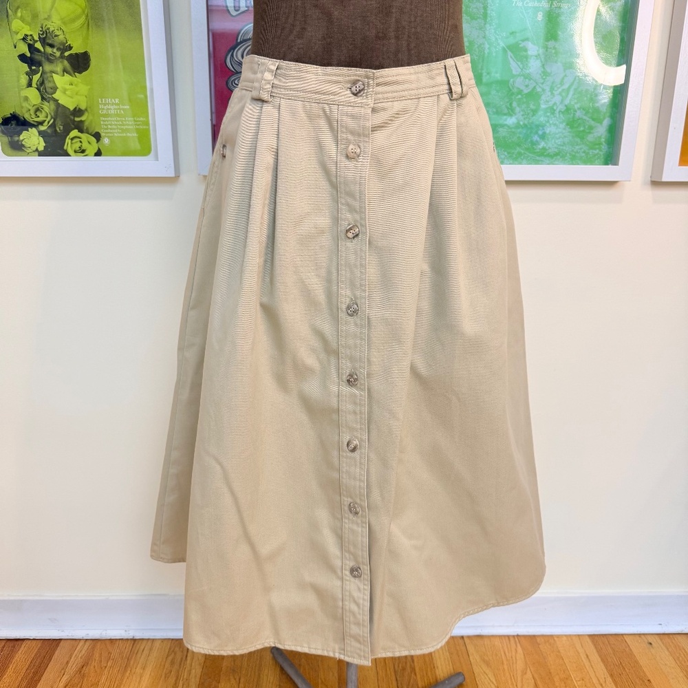 🤍 Vintage 90s Beige Button-Front Midi Skirt